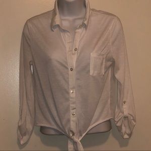 Women’s White Sheer Tie-Bottom Button Down (M/L)